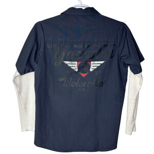 Yamaha‎ Shirt Mens Small Gray Layered Thermal Sleeves Mechanic Workwear Utility